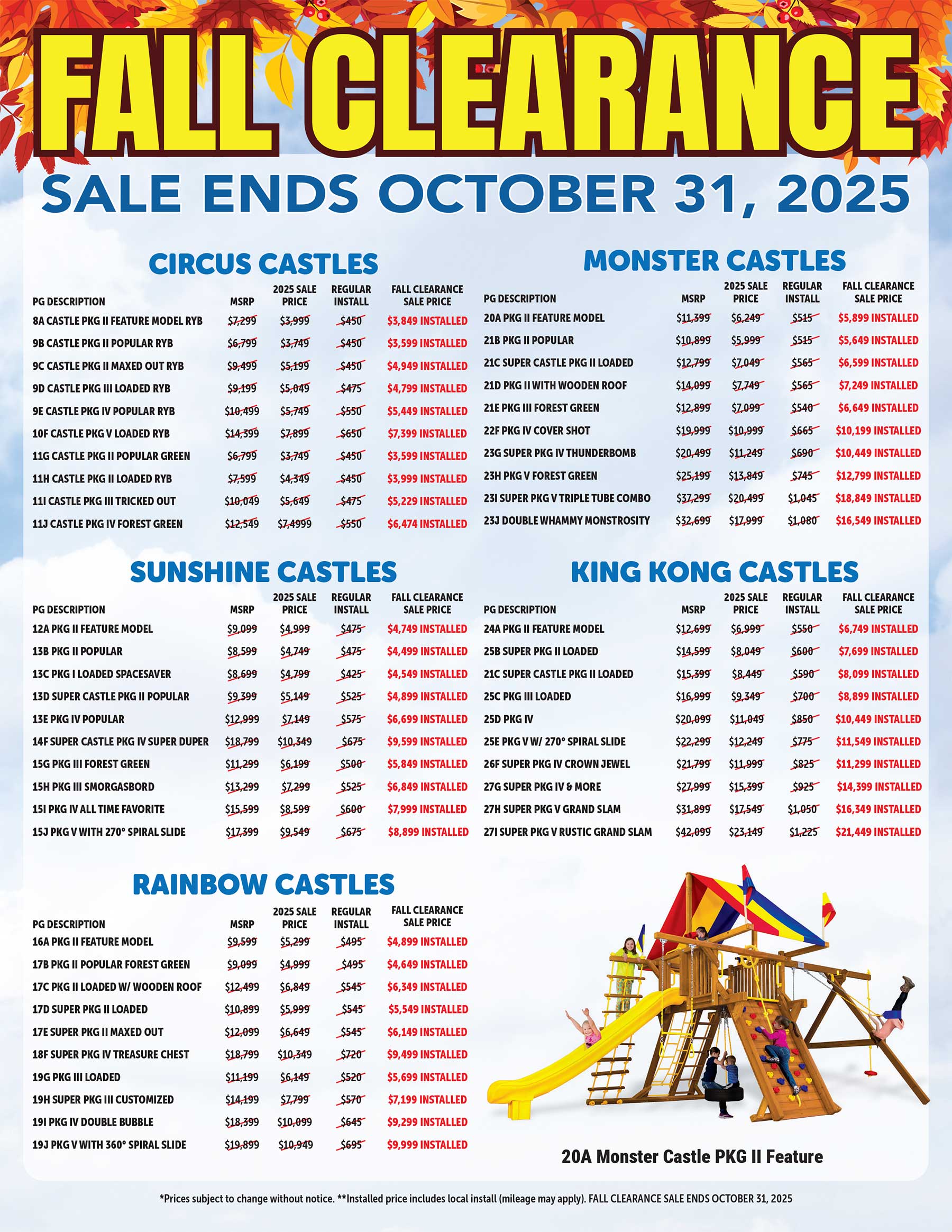 2025 Rainbow Direct Fall Clearance Price List Oct 2